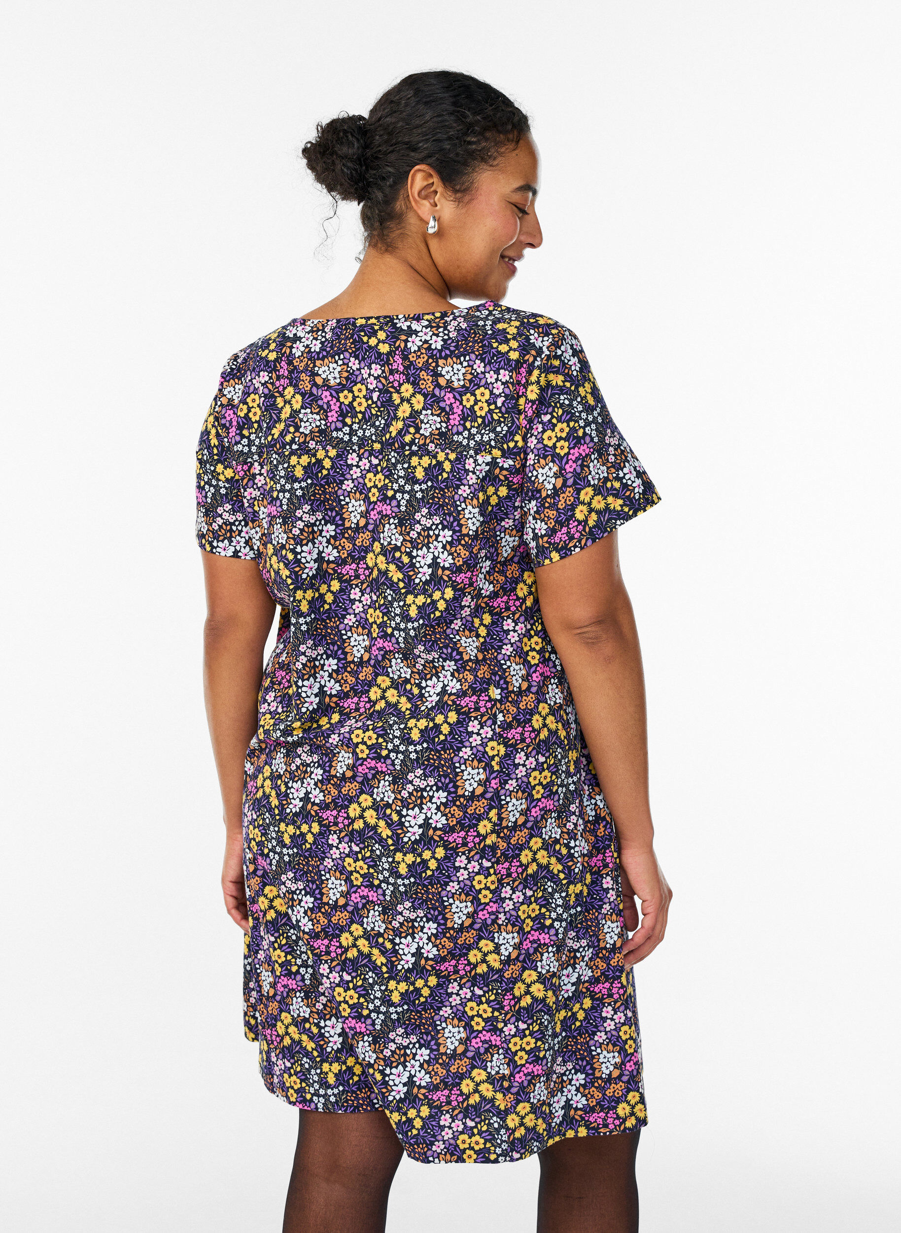 ZizziKorte a-lijn jurk met bloemenprint, Blauw, Model image number 2