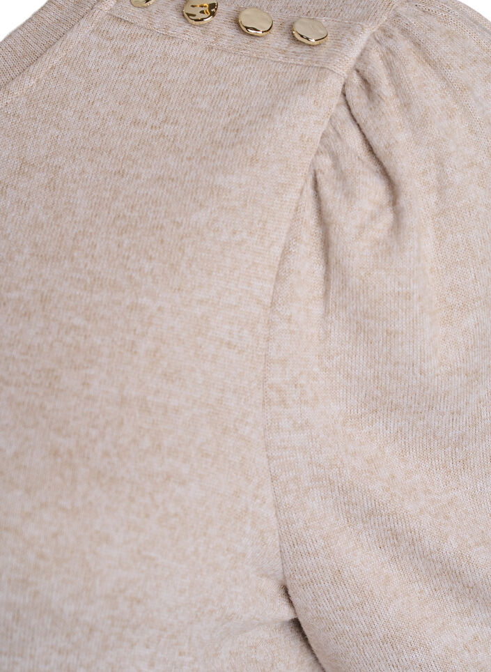 Blouse met knoopdetail en korte pofmouwen, Beige, Packshot image number 3