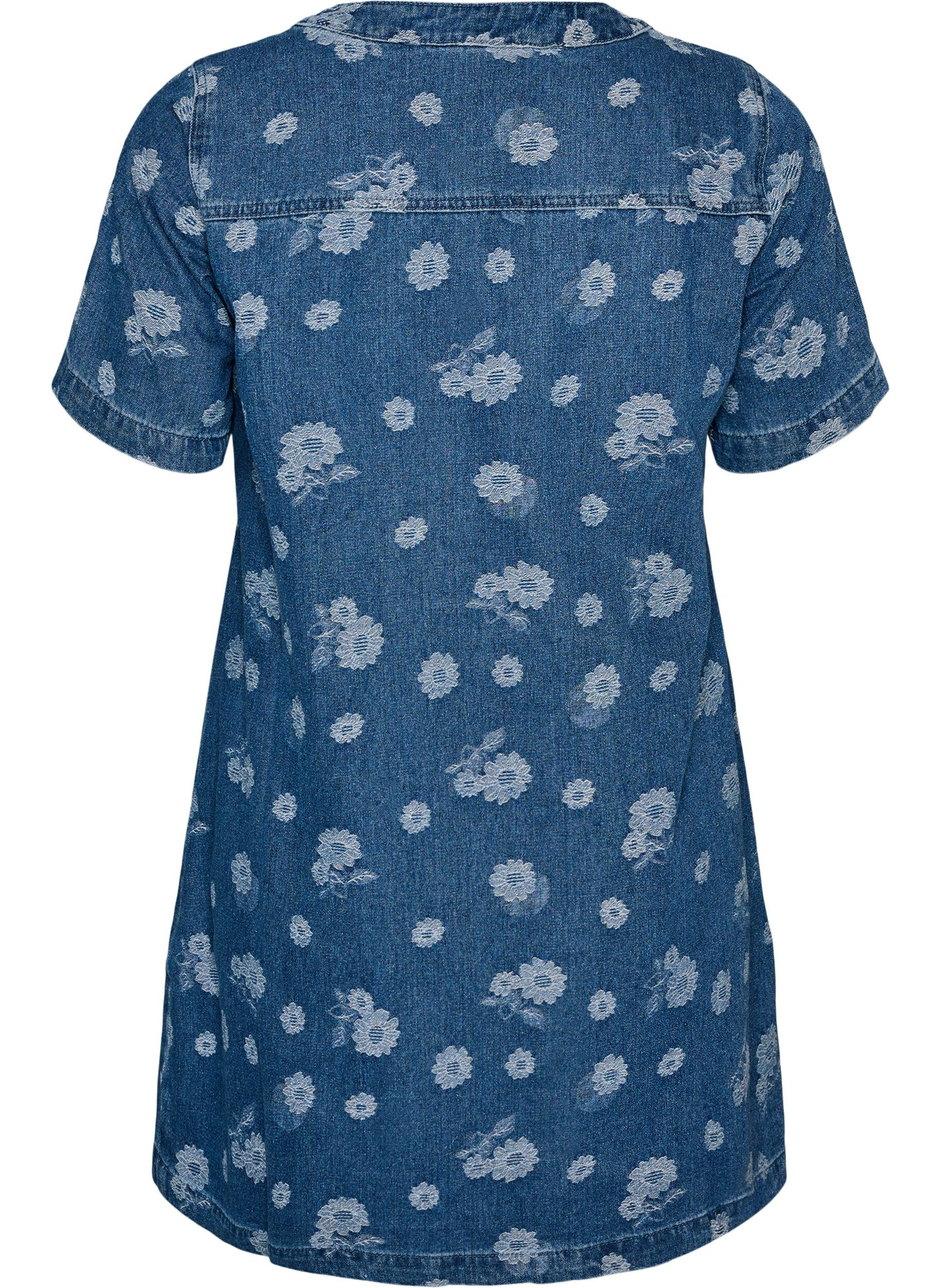 ZizziA-lijn denimjurk met bloemenpatroon, Blauw, Packshot image number 1