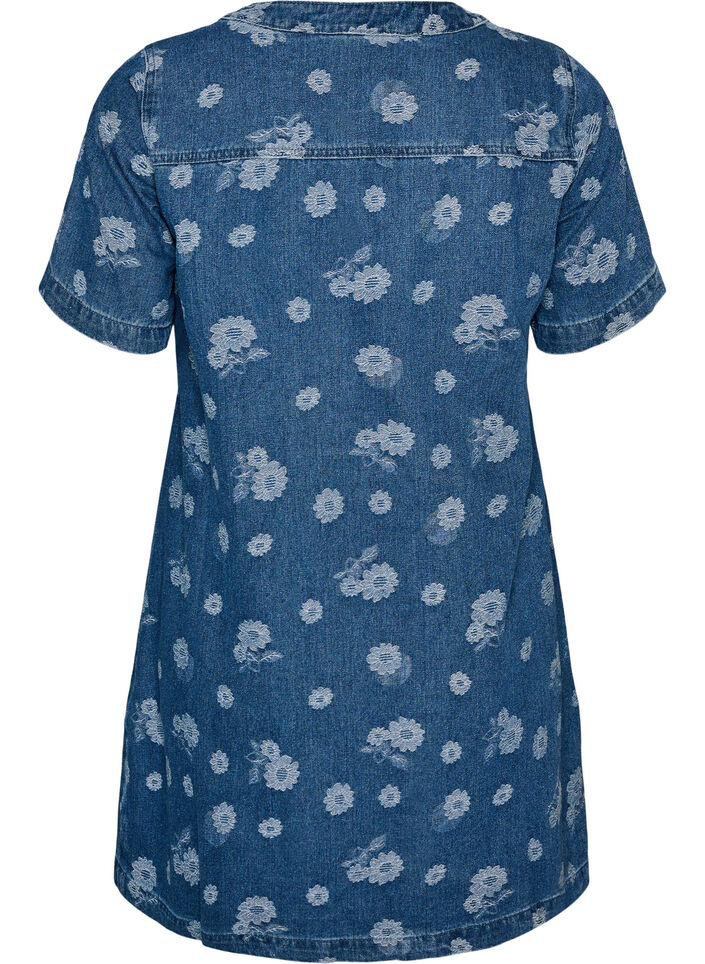 A-lijn denimjurk met bloemenpatroon, Blauw, Packshot image number 1