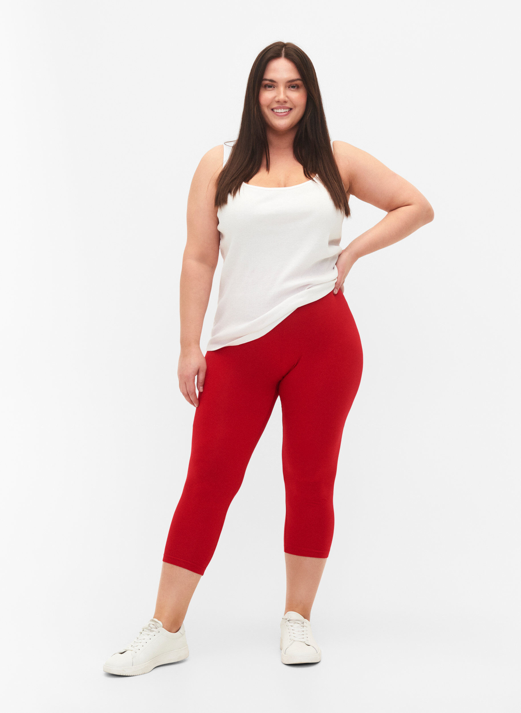 ZizziBasic 3/4 legging in viscose, Rood, Model image number 1