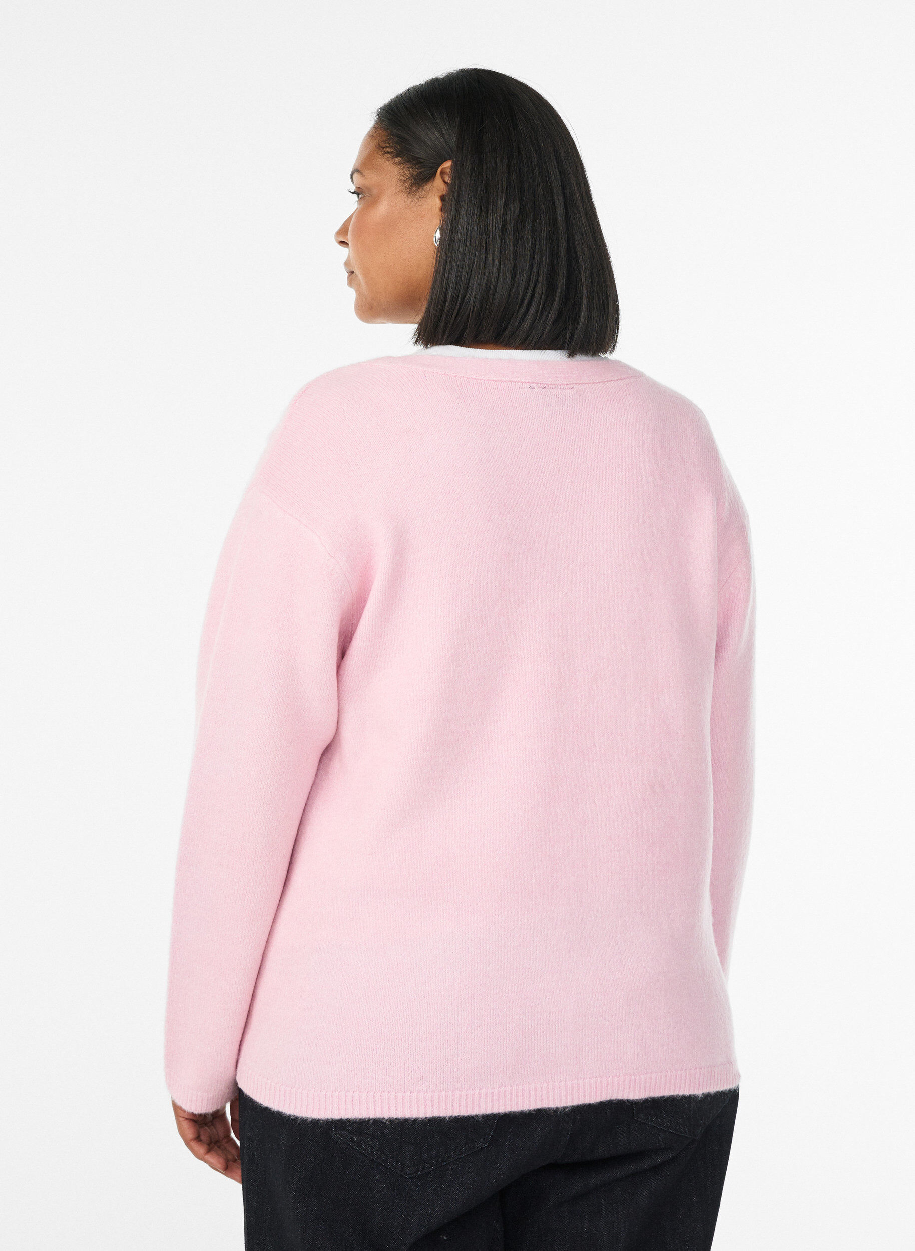 ZizziCardigan met V-hals en geborduurde bloemen, Roze, Model image number 2