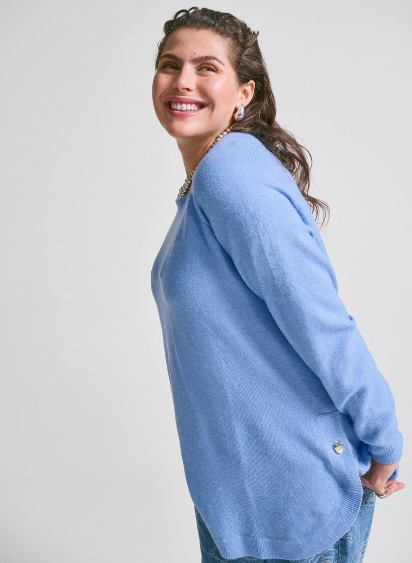 Lange gebreide blouse met knoopdetail aan de zijkant, Della R. Blue Mel., Image