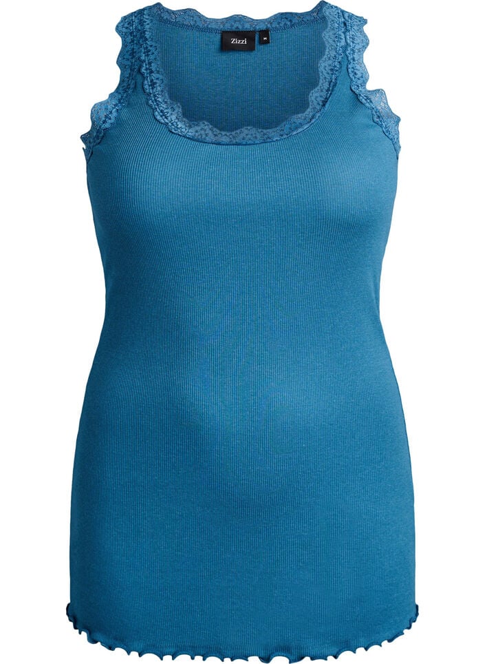 Top met kanten afwerking, Blauw, Packshot image number 0