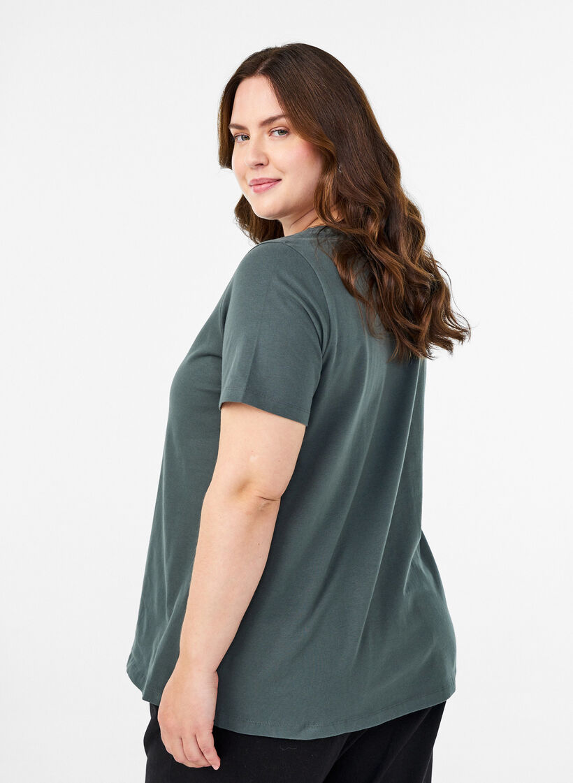 Effen basic katoenen T-shirt, Groen, Model image number 2