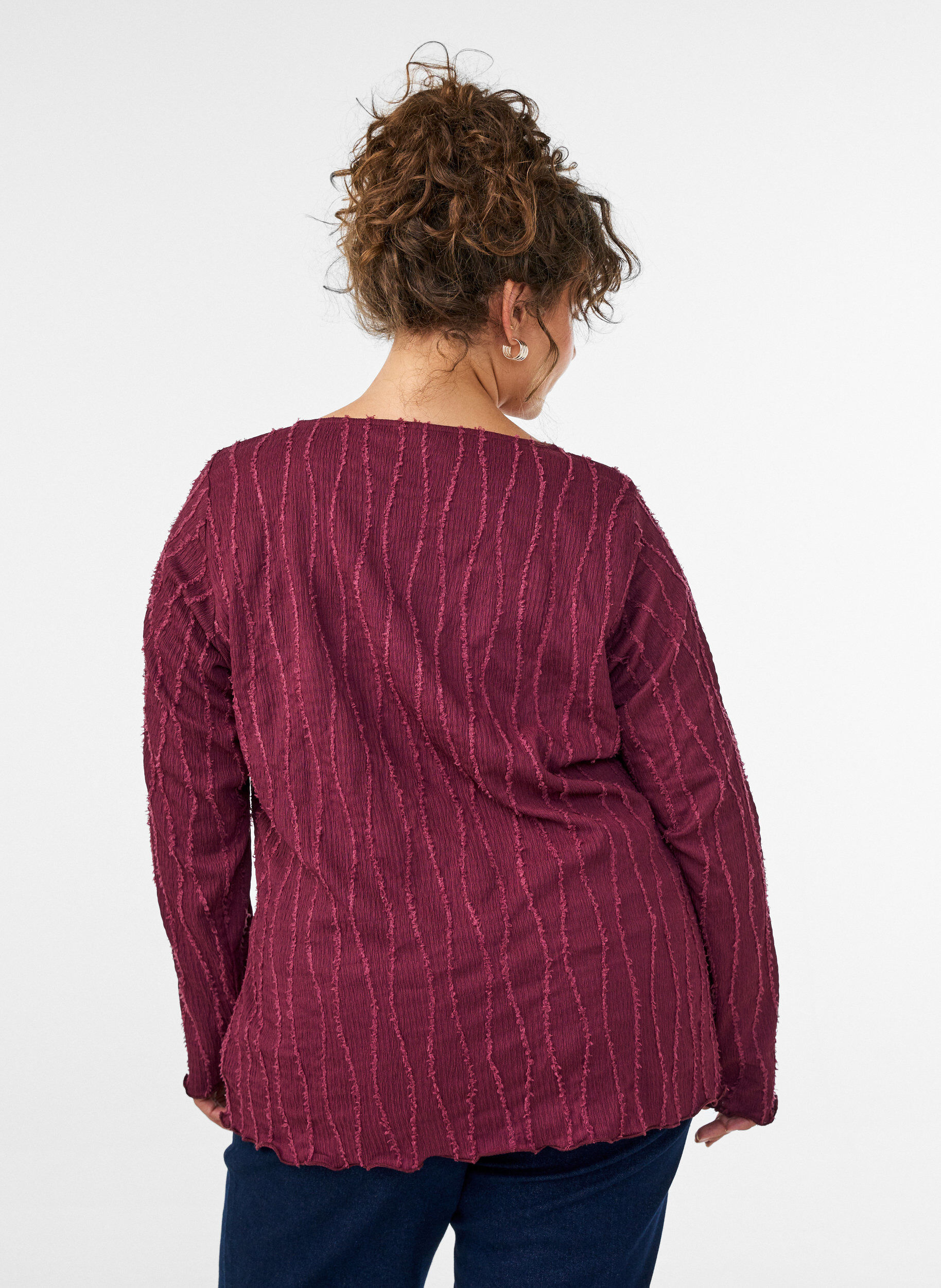 ZizziJersey blouse met een golvende textuur, Rood, Model image number 2