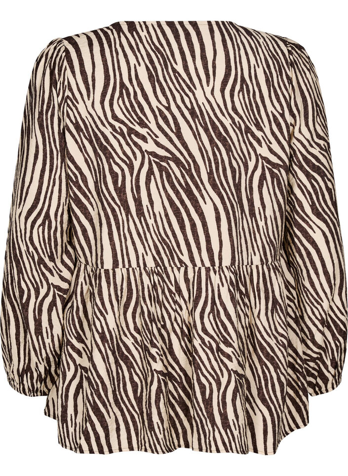 Peplum blouse met strik en zebraprint, Bruin, Packshot image number 1