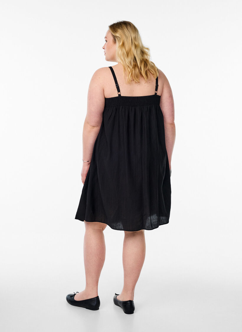 Korte viscose jurk met spaghettibandjes, Zwart, Model image number 2