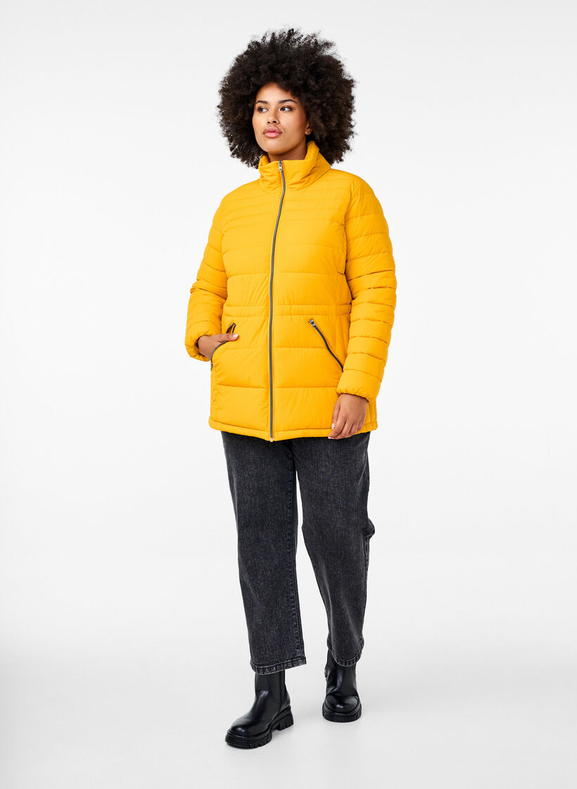 Korte puffer jas met zakken, Geel, Model image number 1