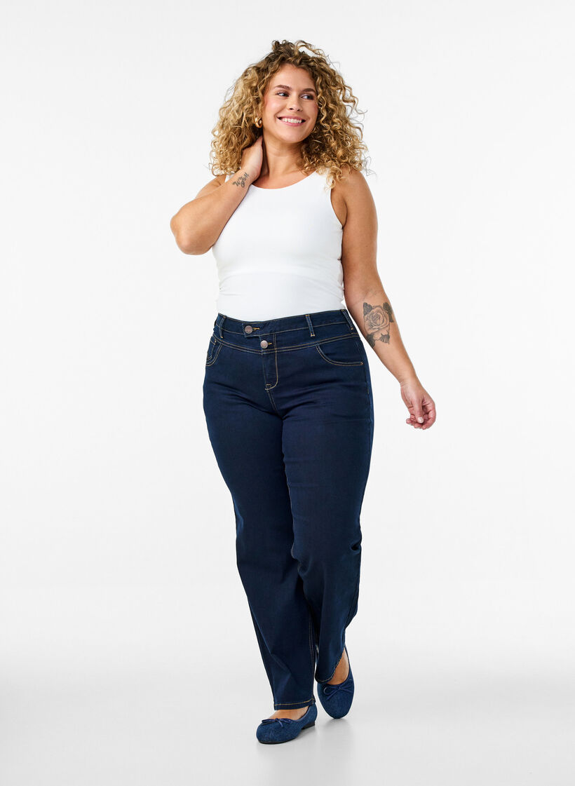 Regular fit Gemma jeans met hoge taille, Blauw, Model image number 0