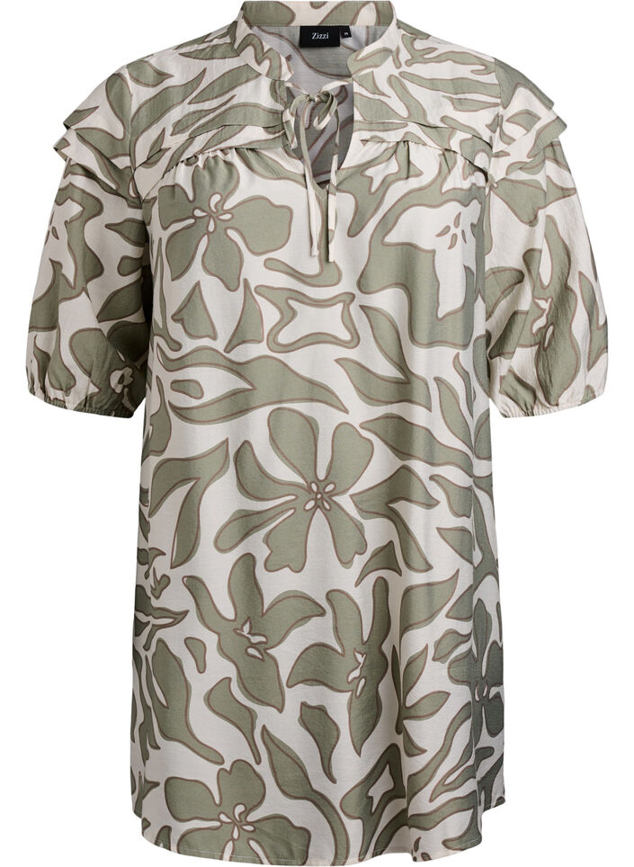 Viscose tuniek met print, Oil Green Grap. AOP, Packshot image number 0