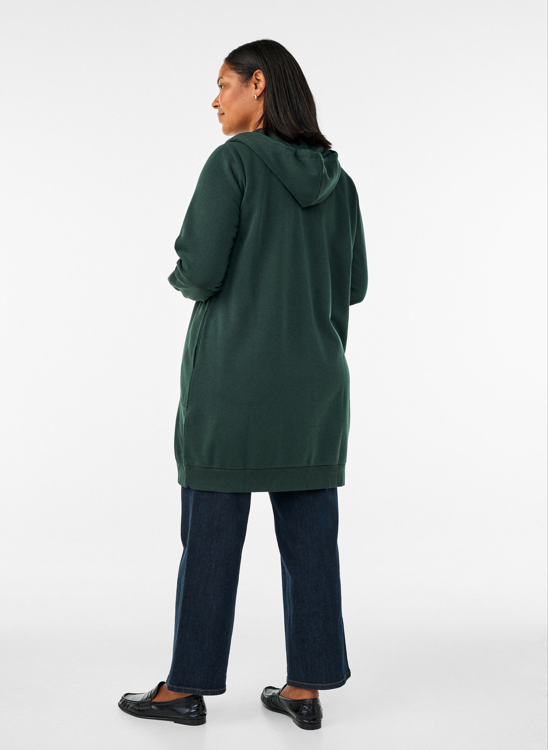 ZizziLange hoodie met ritssluiting en zakken, Groen, Model image number 2