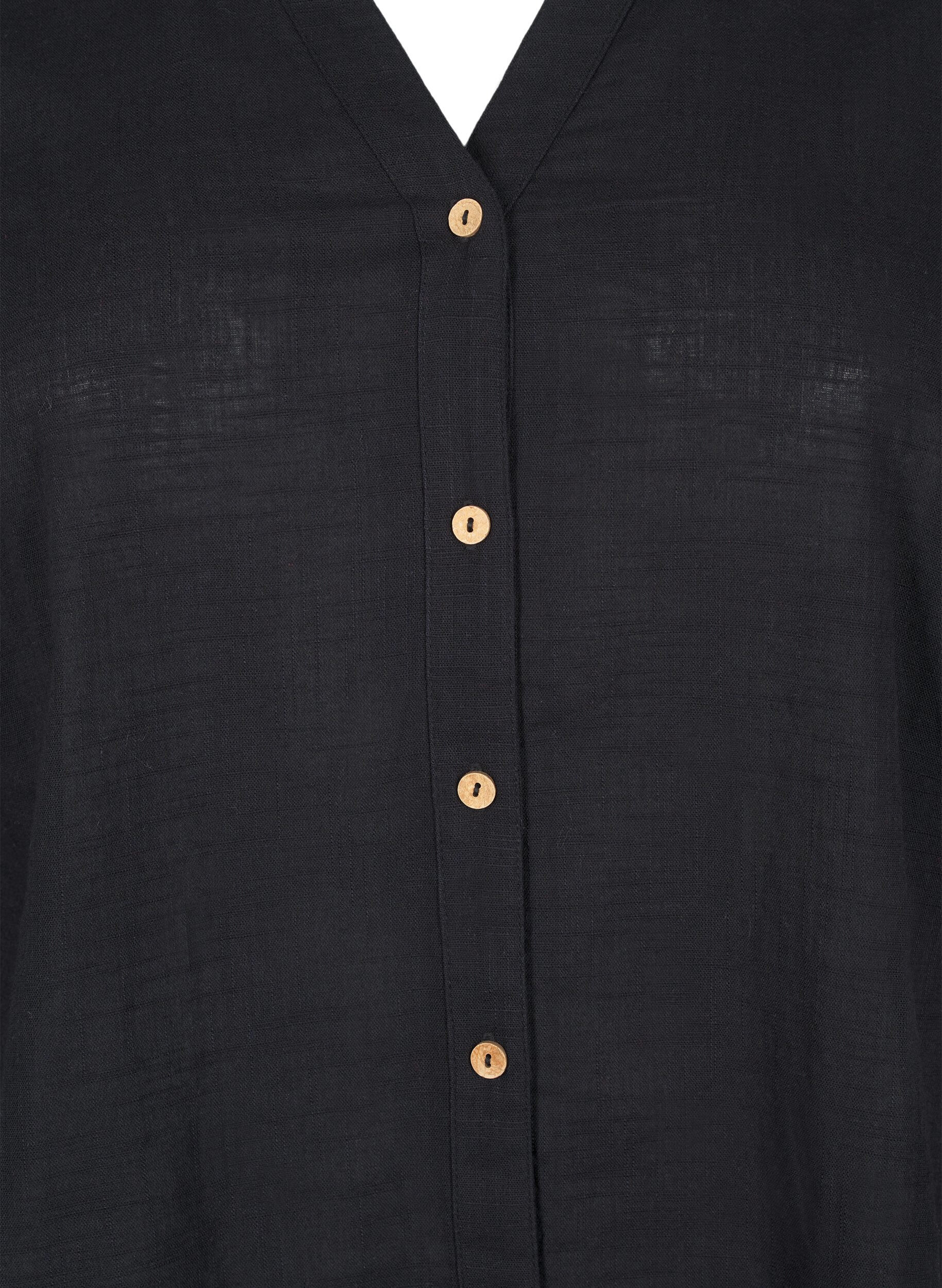 ZizziKatoenen blouse met een V-hals, Zwart, Packshot image number 2