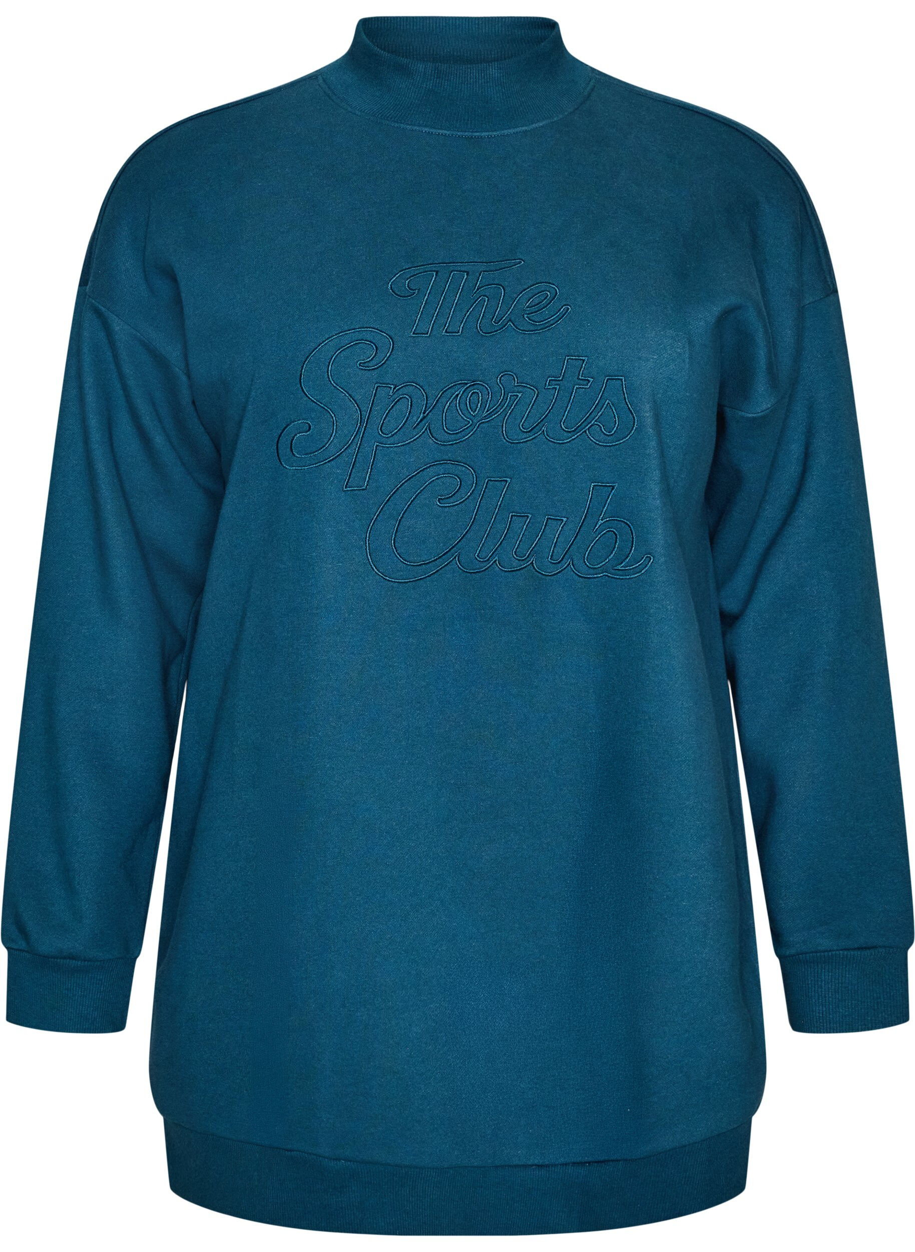 Lang sweatshirt met hoge hals en geborduurde tekst