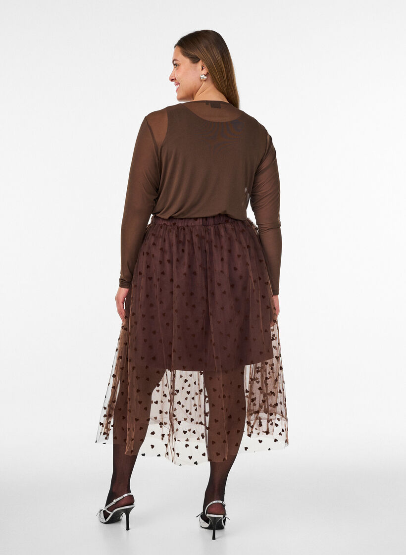 Midi-tule rok met hartjes, Bruin, Model image number 2