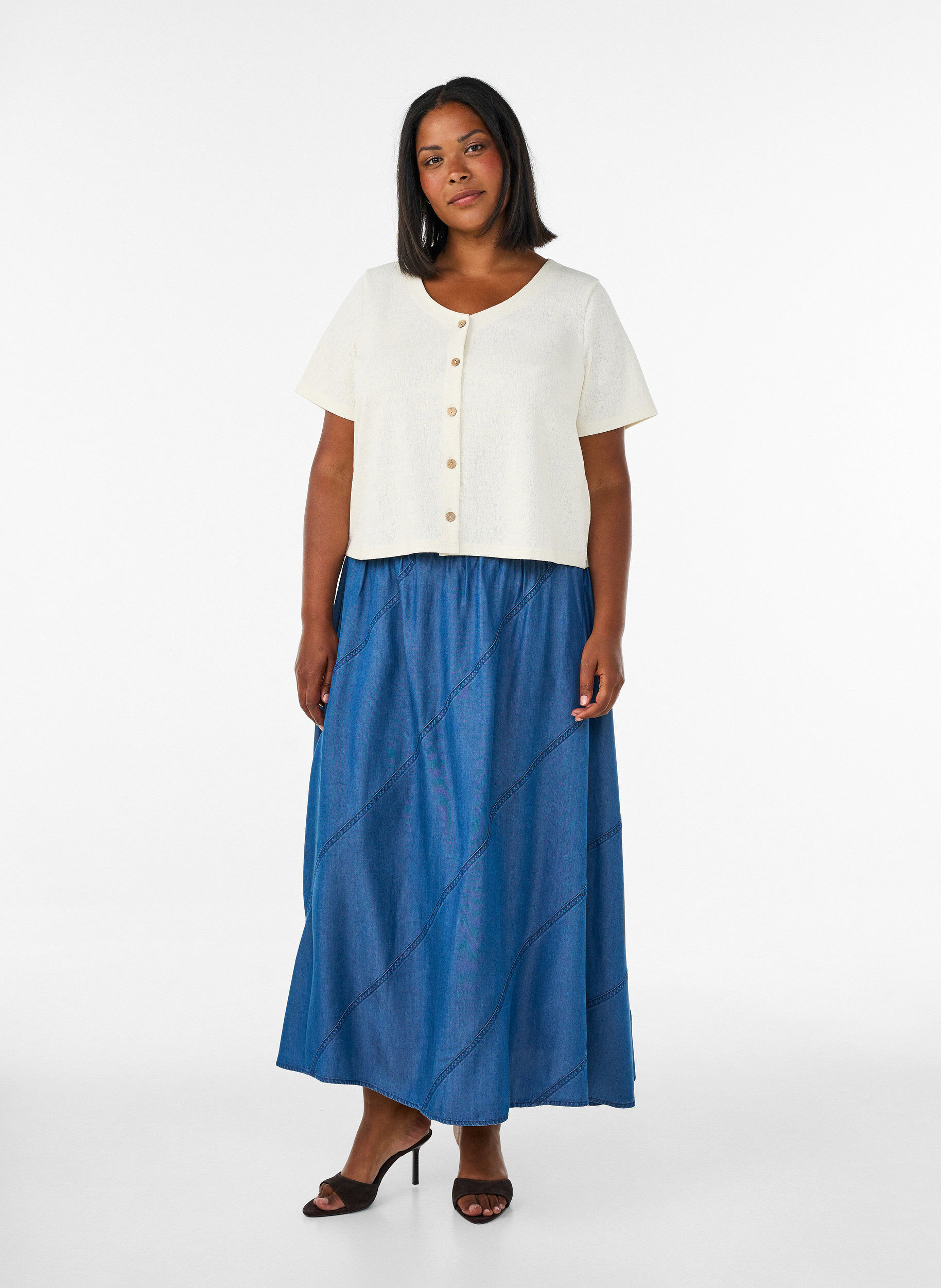 Denimlook maxirok in TENCEL&trade; Lyocell, Blauw, Model