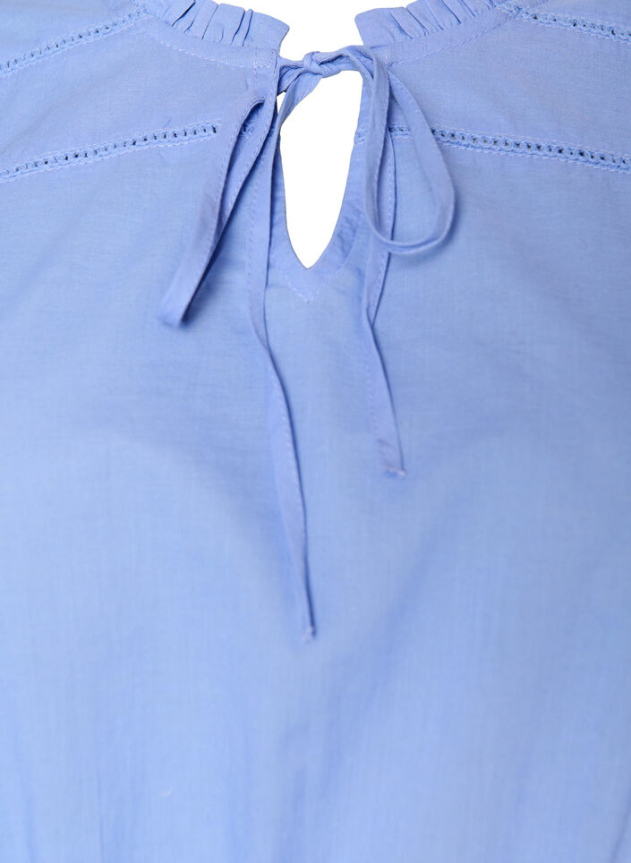 Katoenen blouse met strik en elastische taille, Blauw, Packshot image number 2