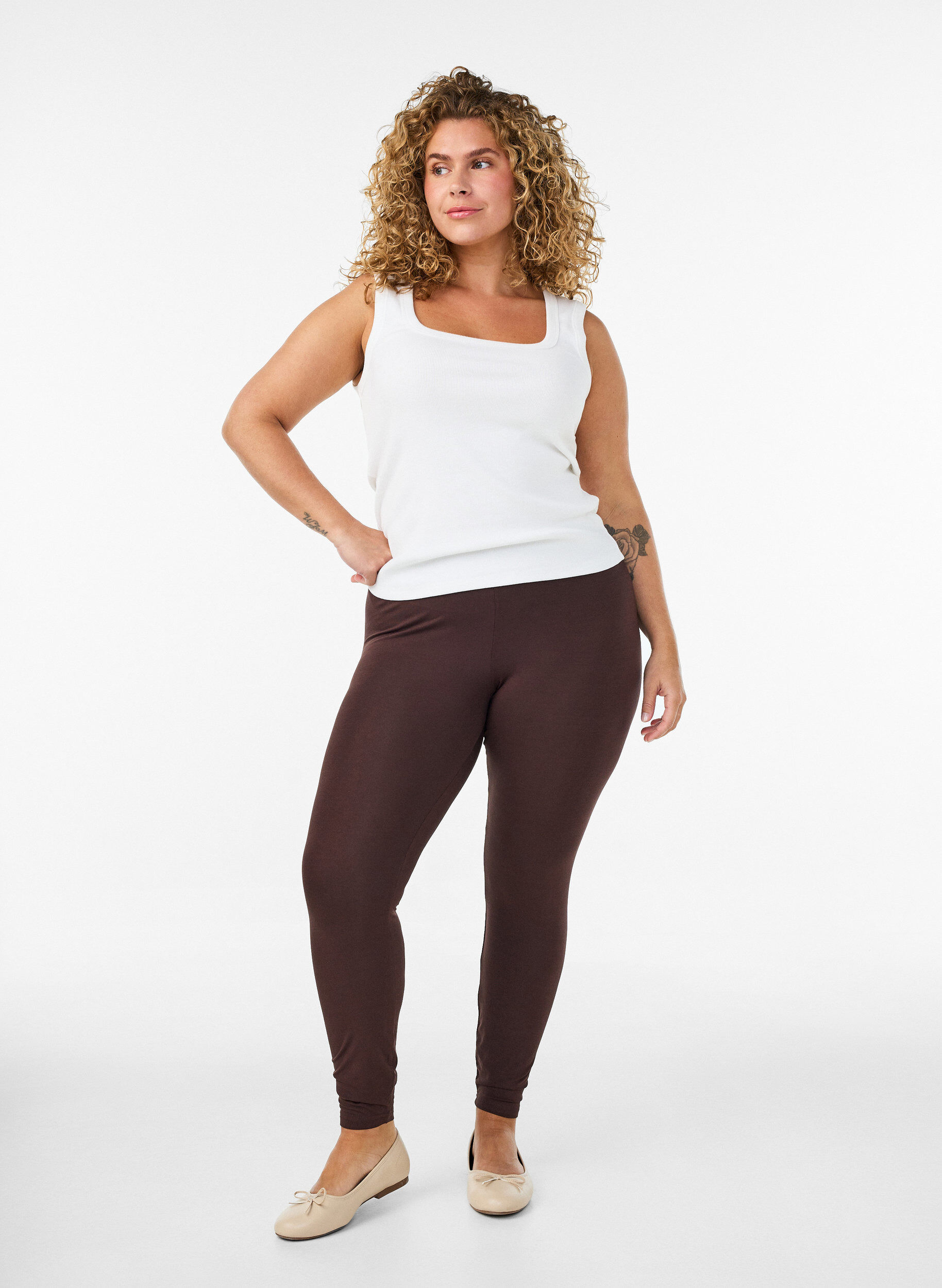 ZizziBasic legging in viscose, Bruin, Model image number 1