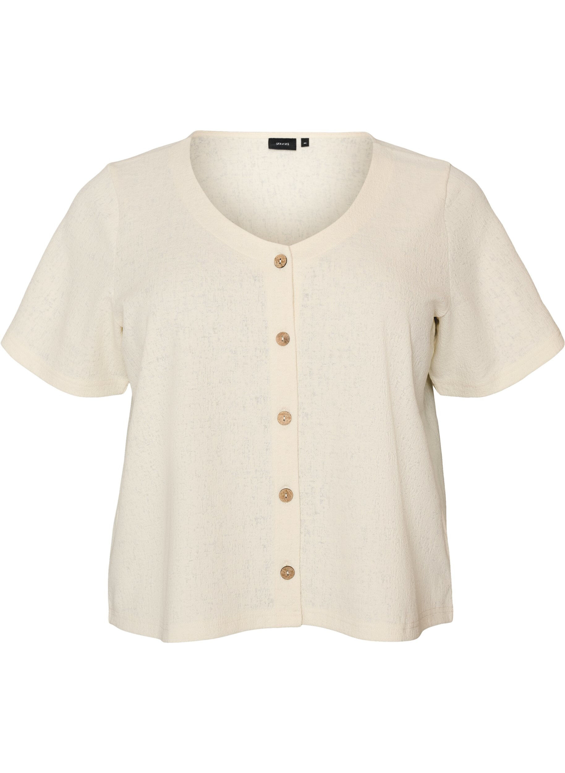 Blouse en coton textur&eacute; avec fermeture &agrave; boutons