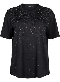 T-shirt met strass-steentjes en ronde hals, Zwart T-shirt met strass-steentjes en ronde hals