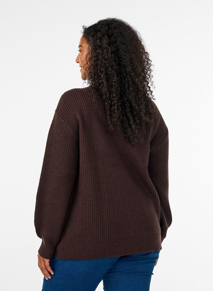 Gebreide trui met hoge hals en rits, Bruin, Model image number 2