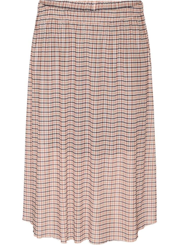 Jupe midi en maille &agrave; carreaux, Beige, Packshot image number 0