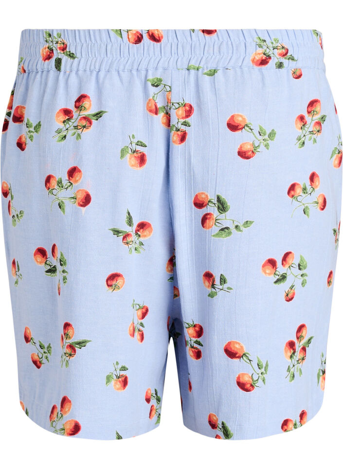 Katoenen shorts met een tomatenprint en hoge taille, Blauw, Packshot