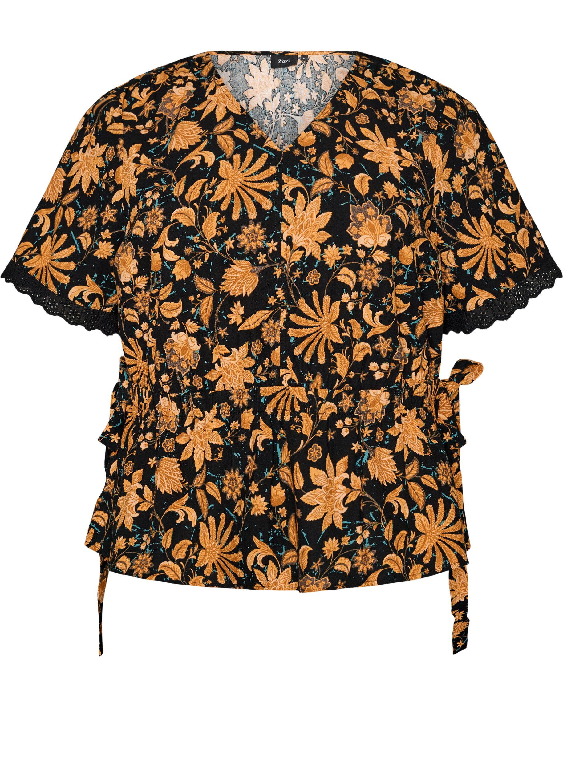 Katoenen blouse met bloemenprint en striksluiting