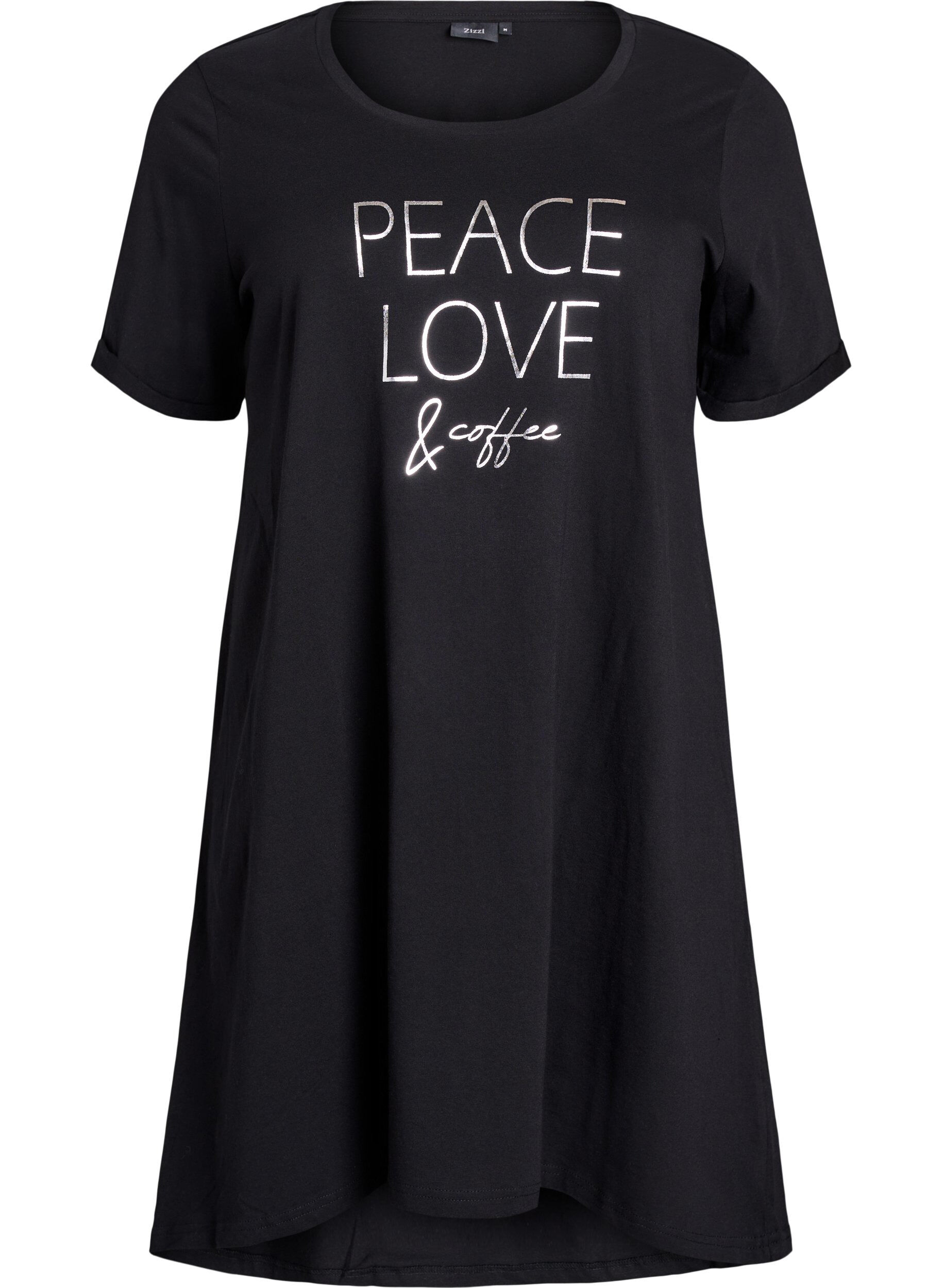 ZizziNachtjapon van biologisch katoen met korte mouwen, Zwart, Packshot image number 0