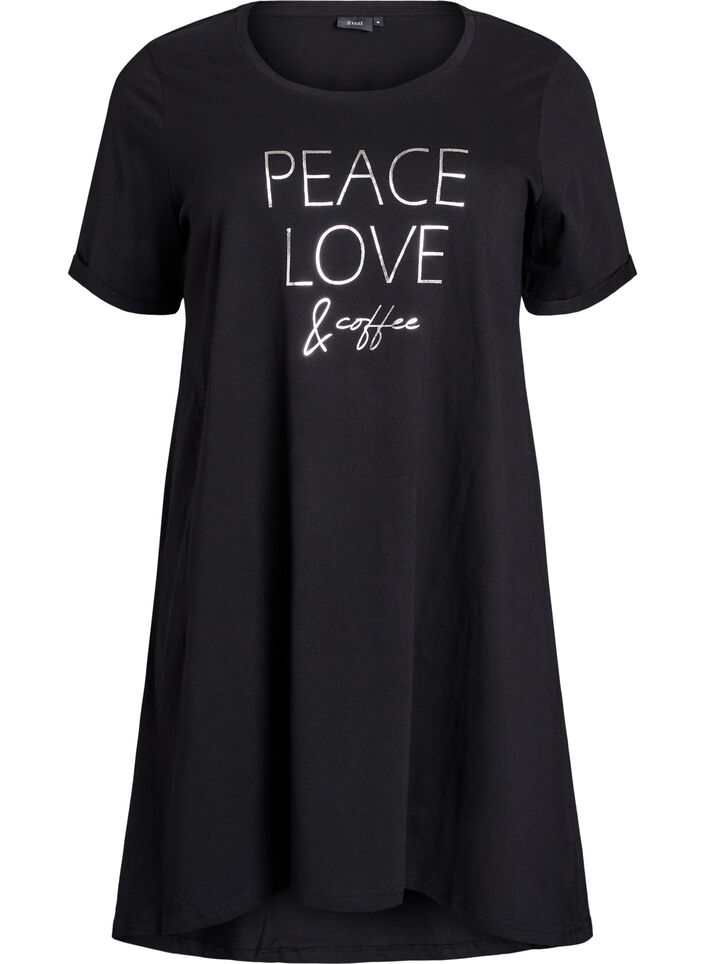 Nachtjapon van biologisch katoen met korte mouwen, Zwart, Packshot image number 0