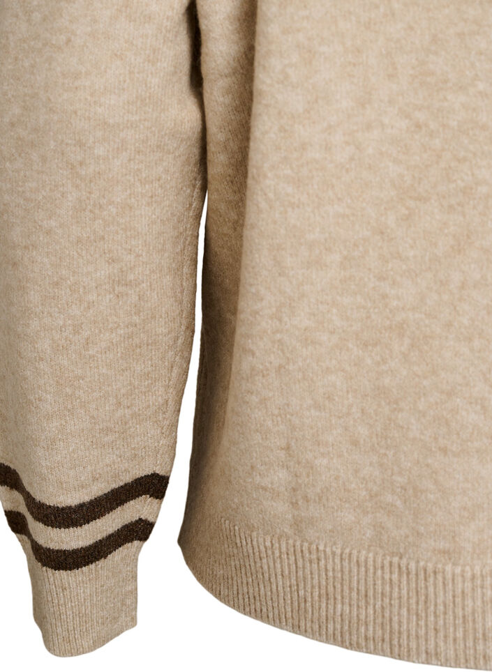 Trui met logo en contrasterende strepen, Beige, Packshot image number 3
