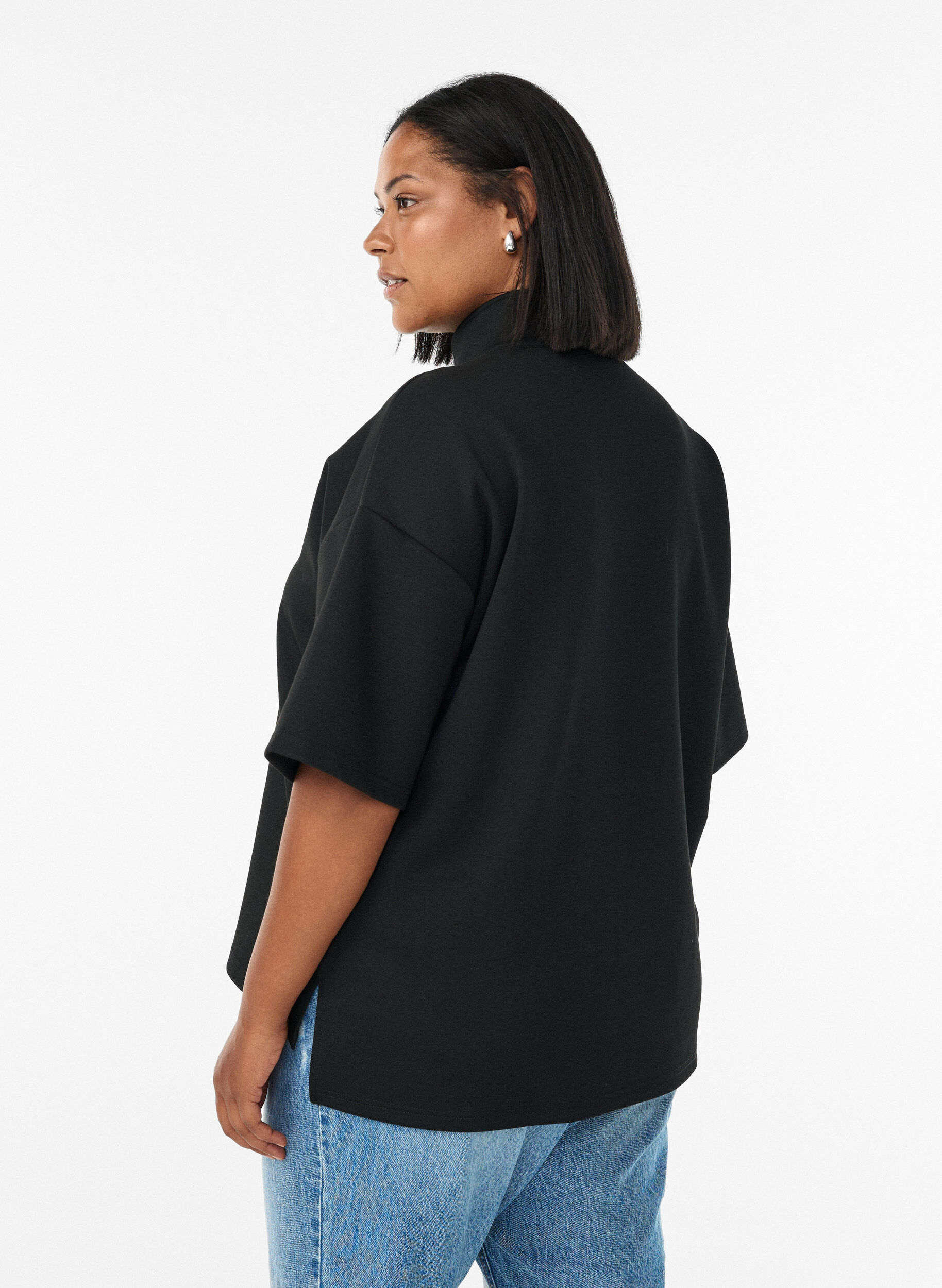 ZizziSweatshirt met korte mouwen en een hoge kraag, Zwart, Model image number 2