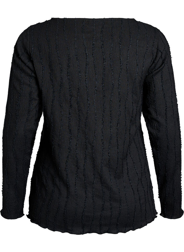Jersey blouse met een golvende textuur, Zwart, Packshot image number 1