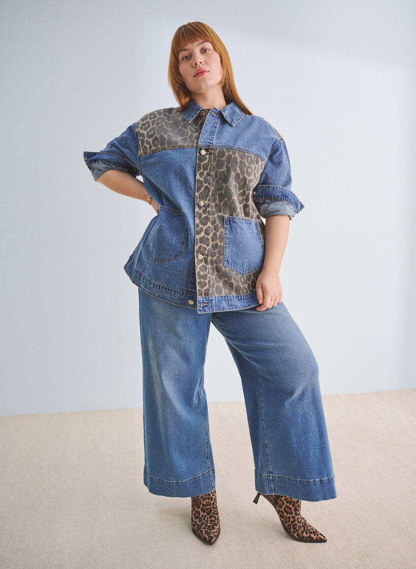 Cropped jeans met flare, Blue denim, Image