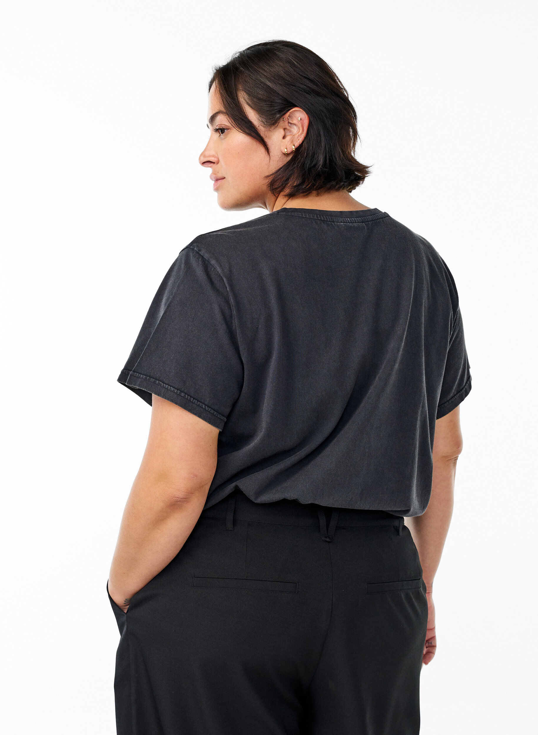 ZizziBiologisch katoenen T-shirt met strass en vlinder motief, Grijs, Model image number 2