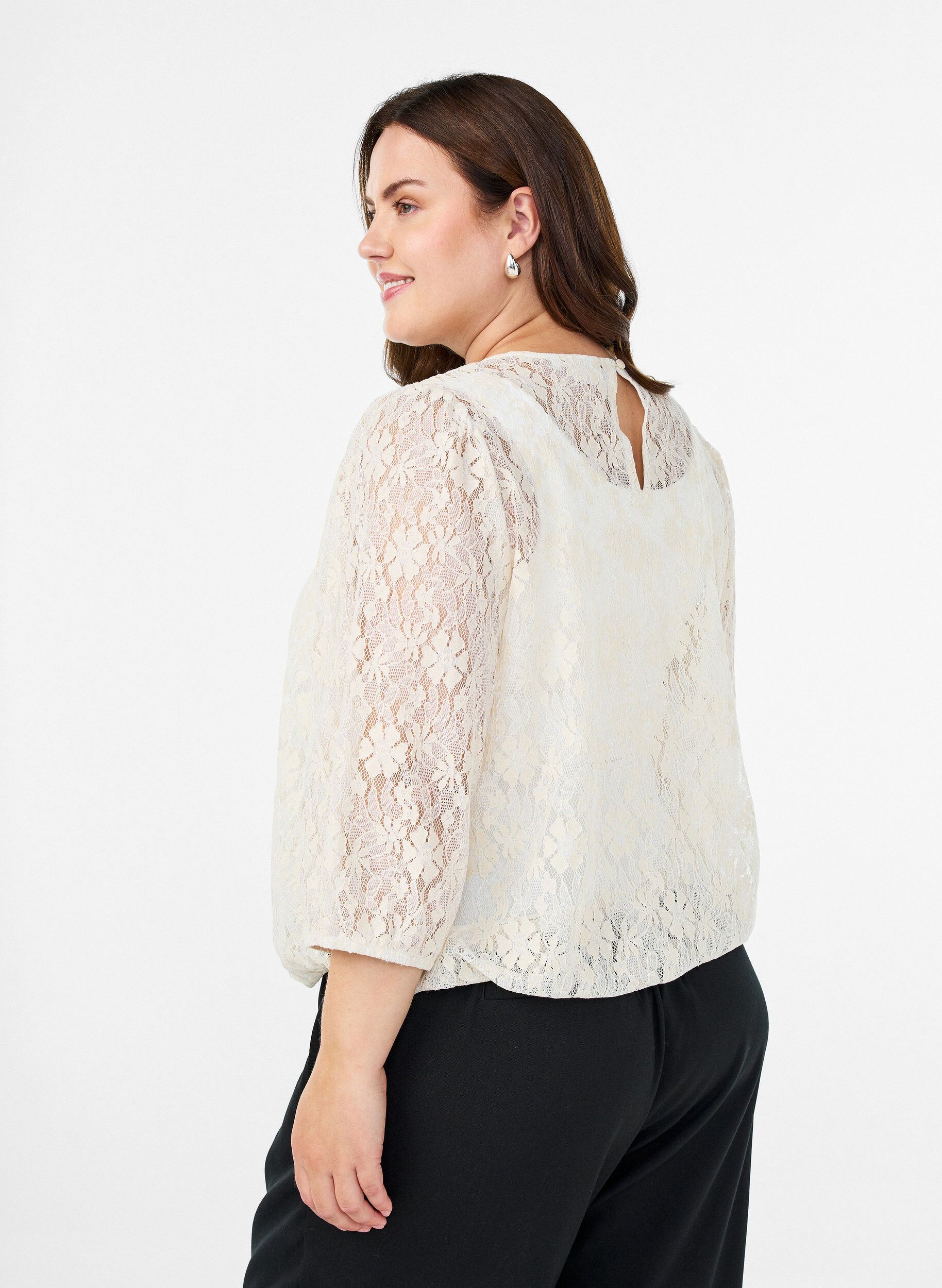 ZizziKantblouse met 3/4 mouwen, Vanille, Model image number 2