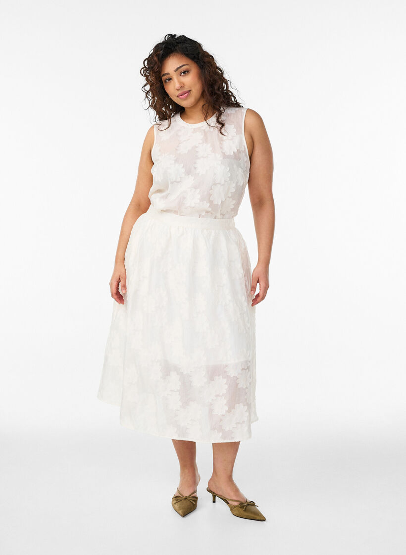 Jupe midi en jacquard floral, Vanille, Model image number 0