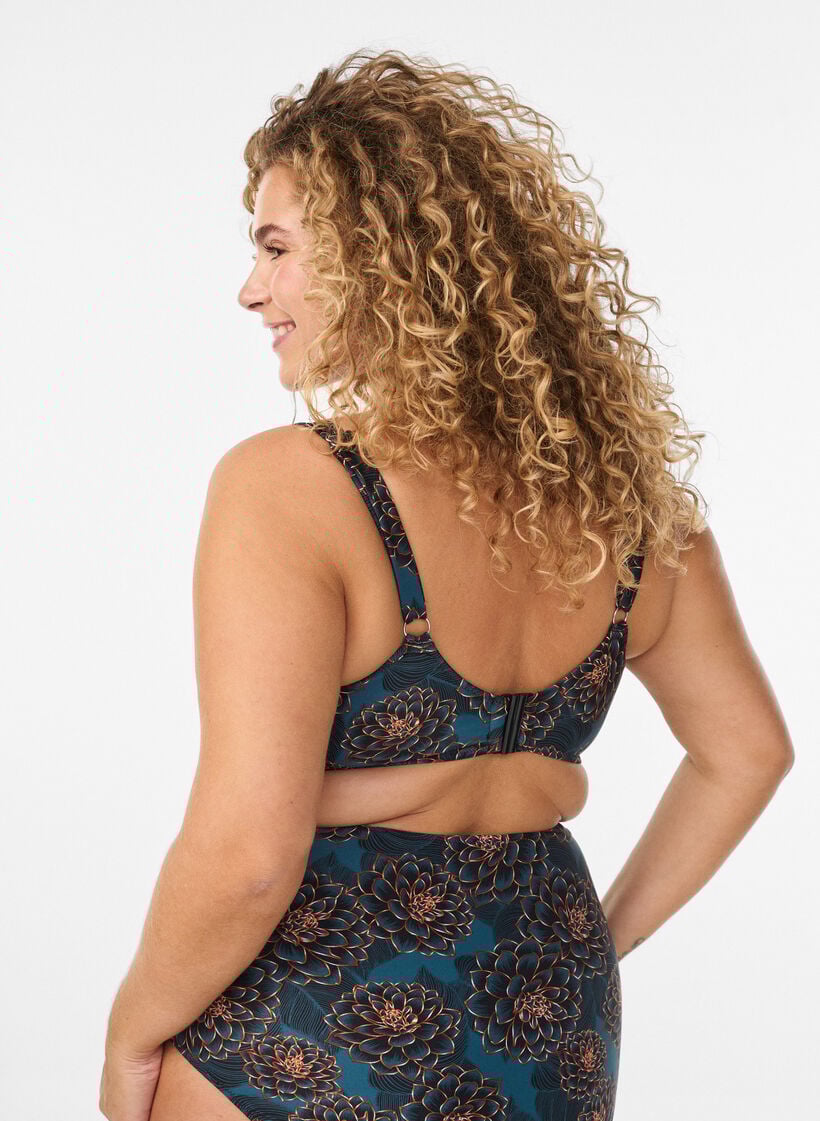 Gewatteerde bikinitop met print, Blauw, Model image number 1