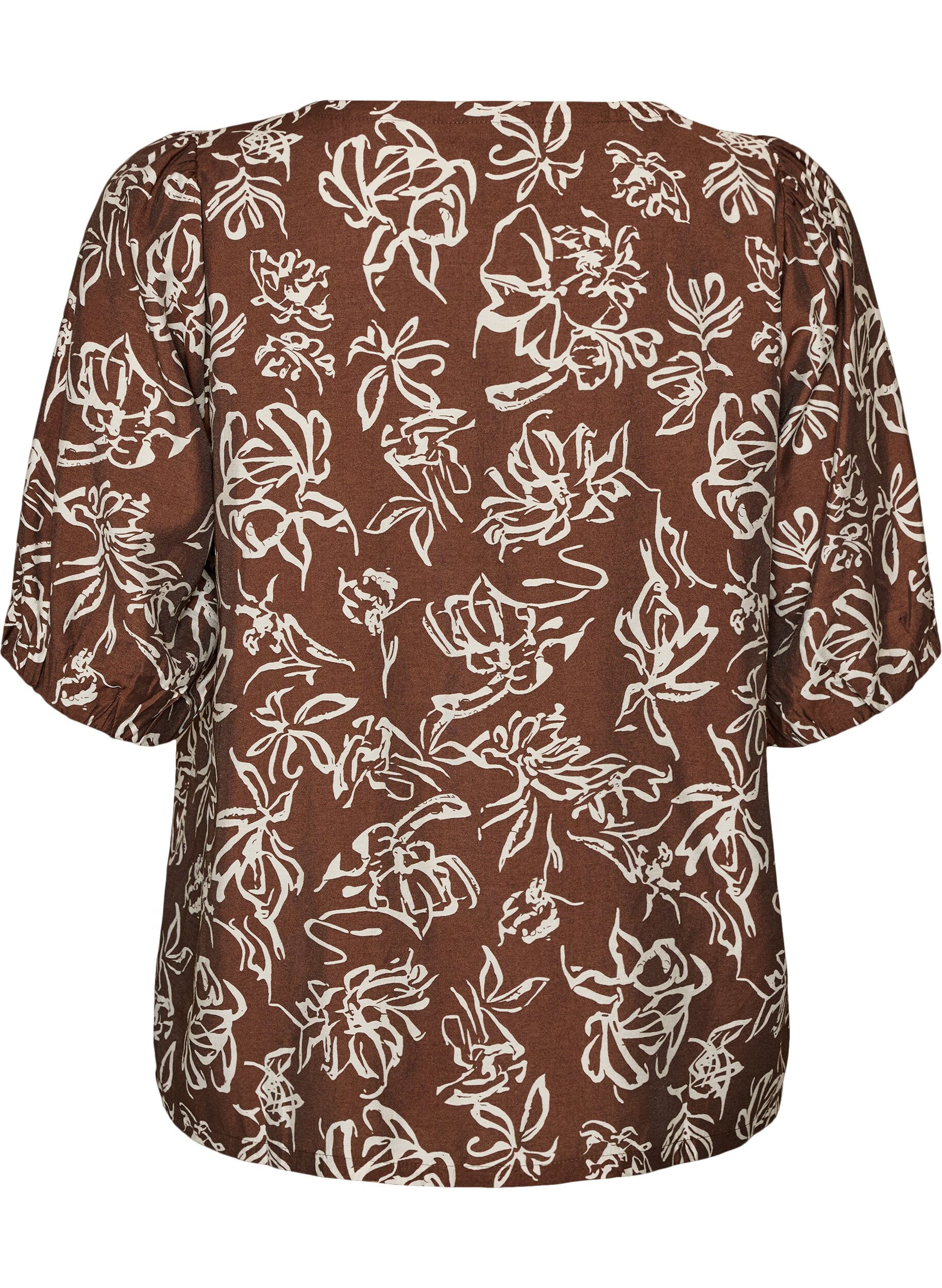ZizziViscose blouse met V-hals, Bruin, Packshot image number 1