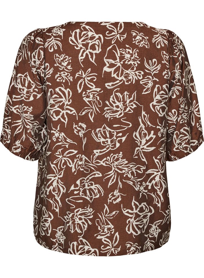 Viscose blouse met V-hals, Bruin, Packshot image number 1