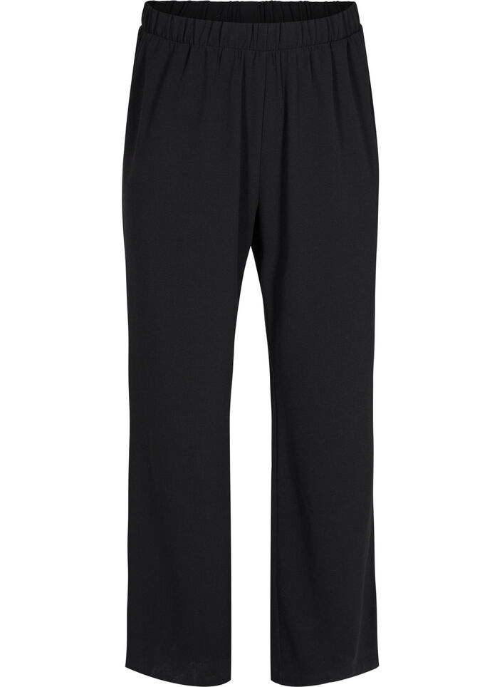 Flared broek met elastiek in de taille, Zwart, Packshot image number 0