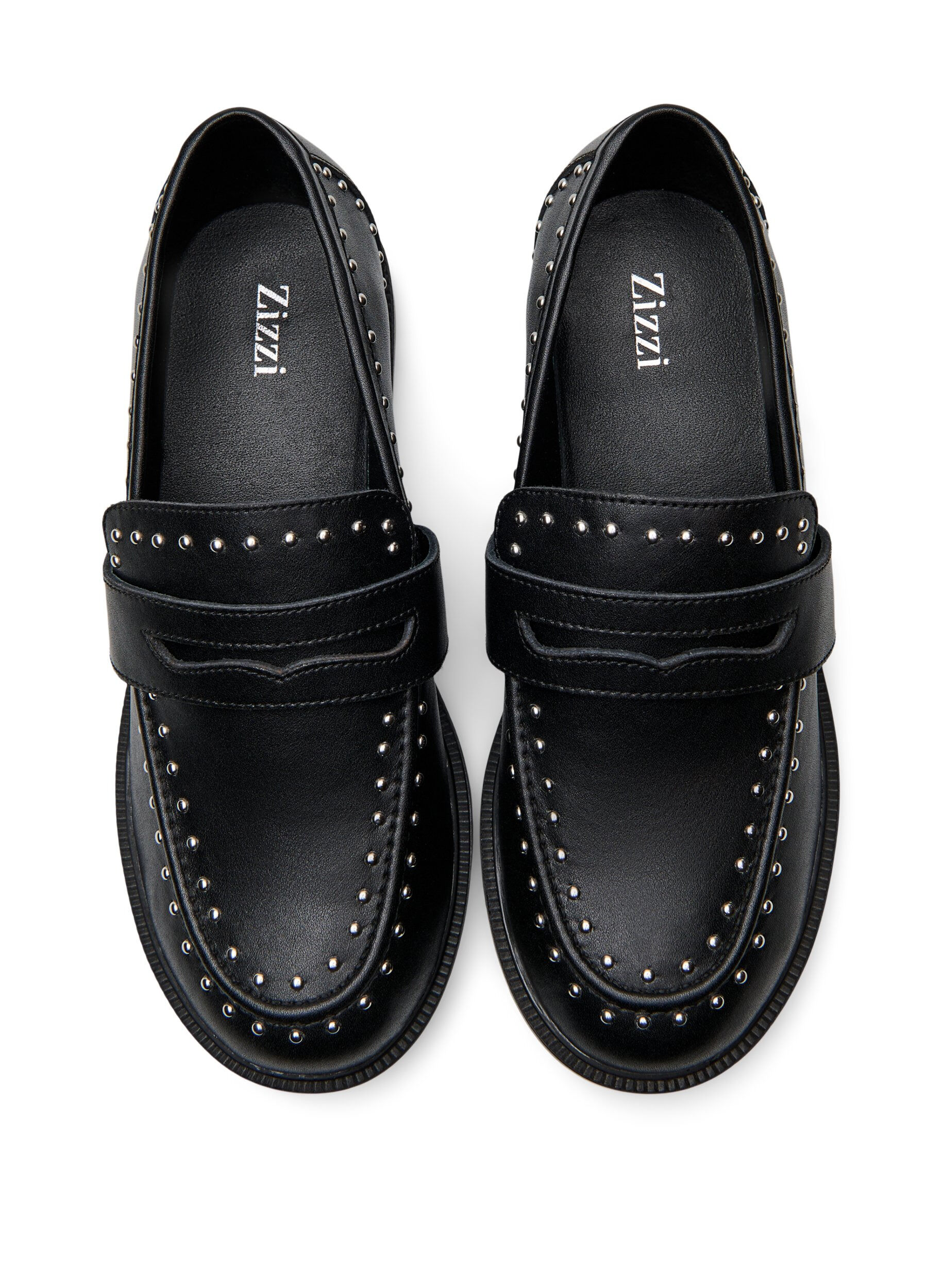 ZizziWide fit - Leren loafers met studs, Zwart, Packshot image number 2