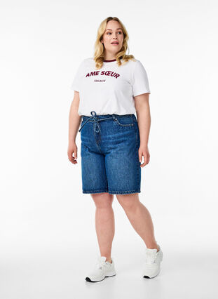 ZizziT-shirt met tekst en contrasterende rand, Bright W. Tawny Port, Model image number 2