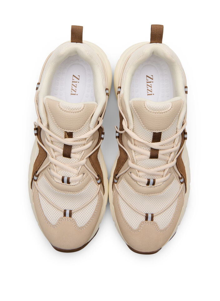 Wide fit - Sneakers met contrasterende veterdetails, Tofu, Packshot
