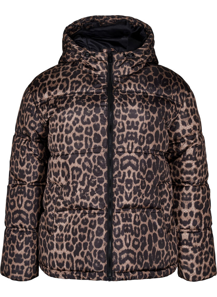 Korte pufferjas met een capuchon en twee-wegs ritssluiting, Zwart, Packshot image number 0