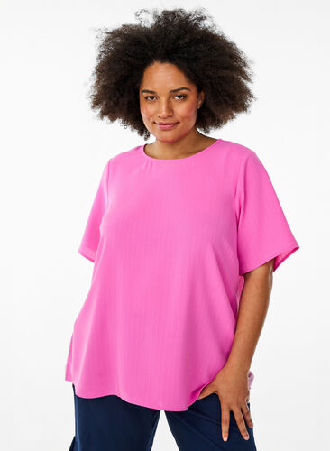 ZizziBlouse met korte mouwen en ronde hals, Roze, Model image number 0