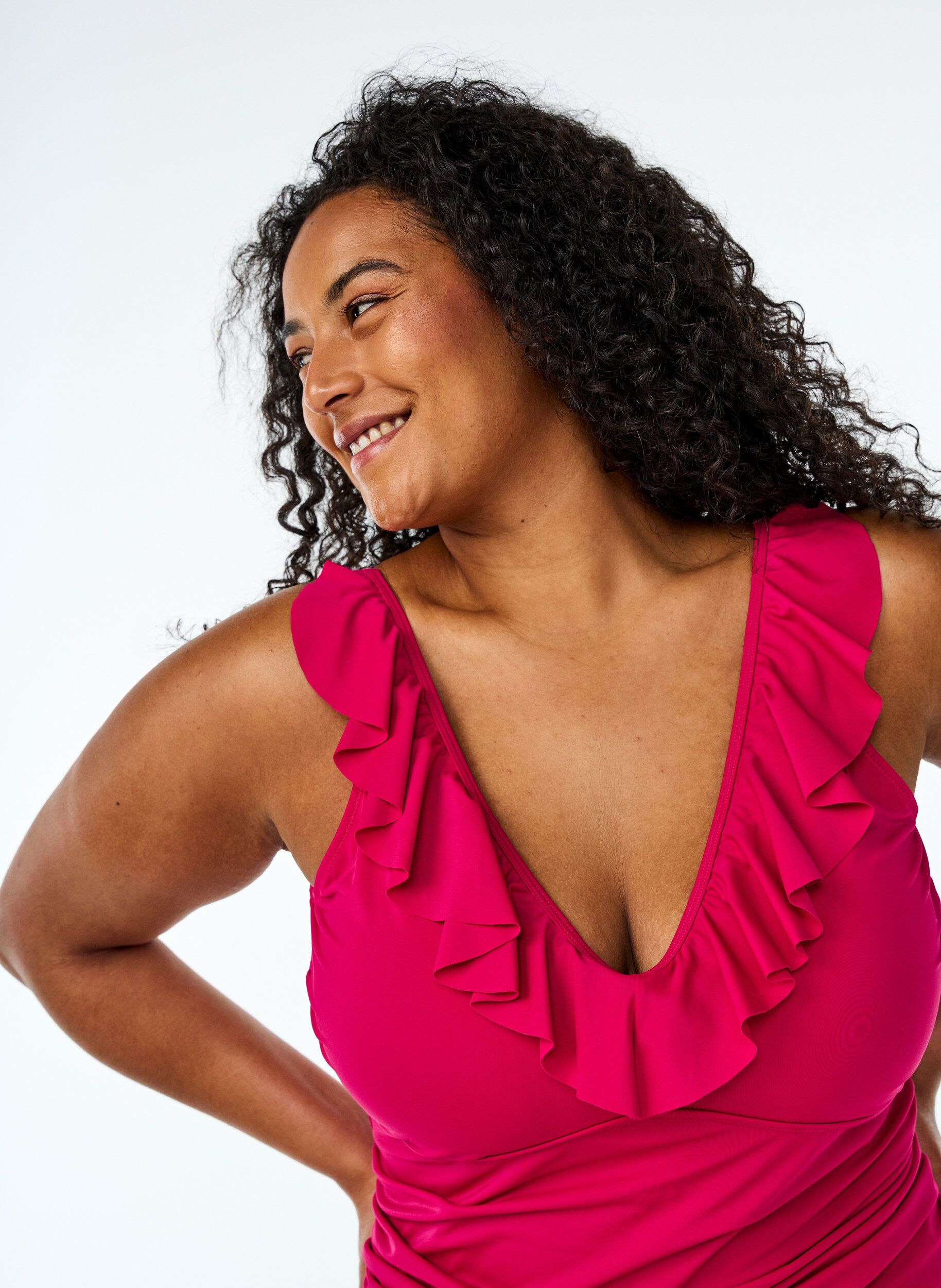 ZizziBadpak met ruches en uitneembare inzetstukken, Roze, Model image number 2