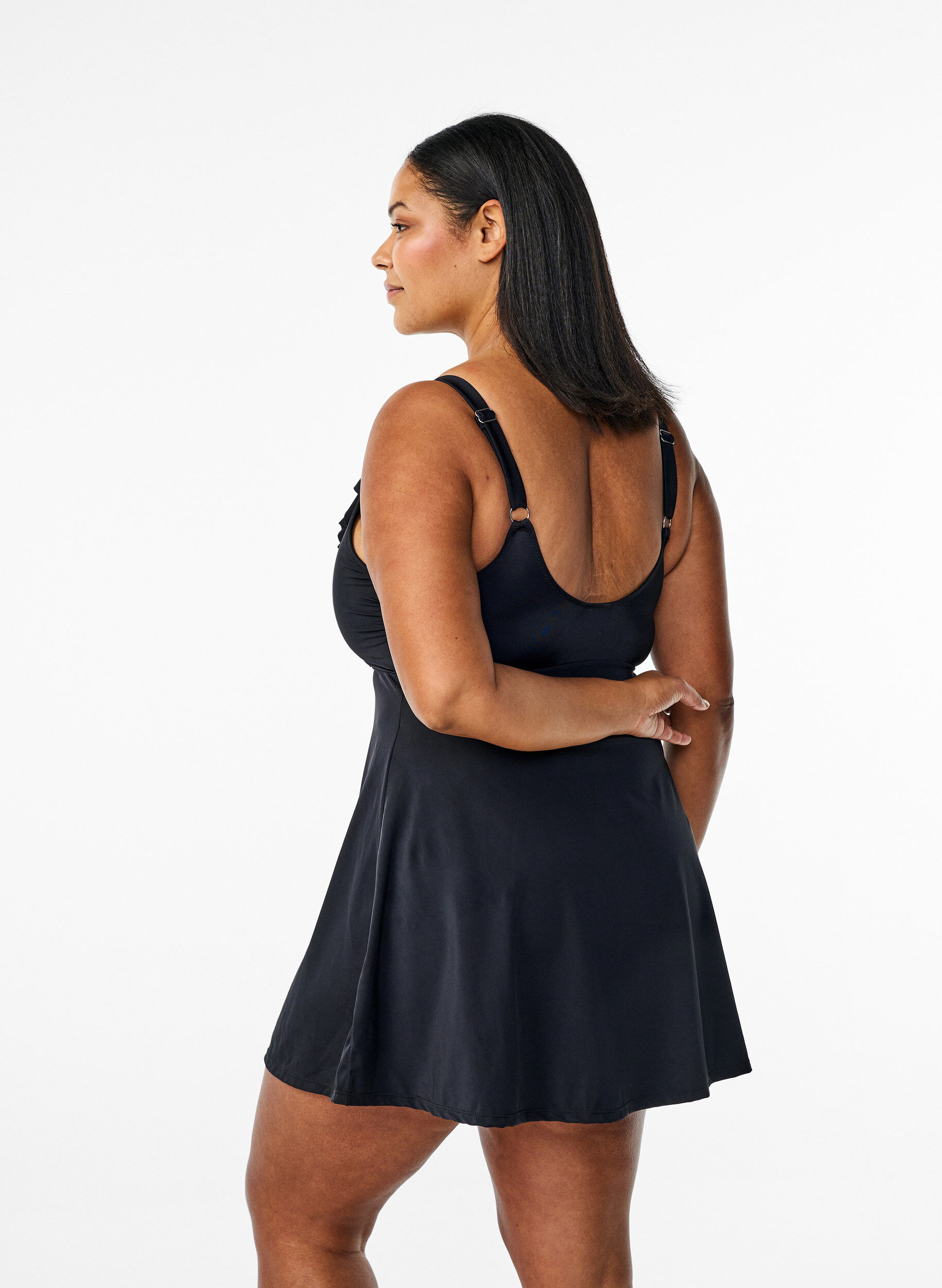 ZizziZwemjurk met ruches en afneembare vullingen, Zwart, Model image number 2