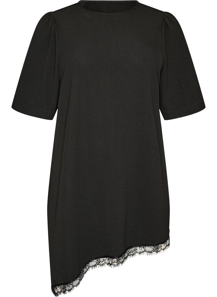 Tuniek met asymmetrische kanten rand, Zwart, Packshot image number 0