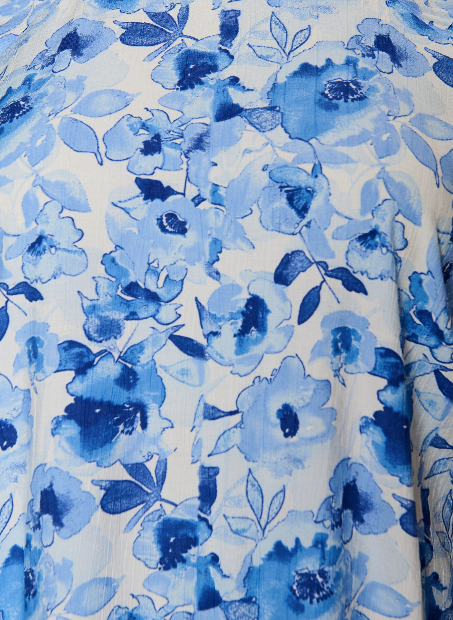 Zizzi Robe courte en viscose avec manches ballon, Bleu, Packshot image number 2